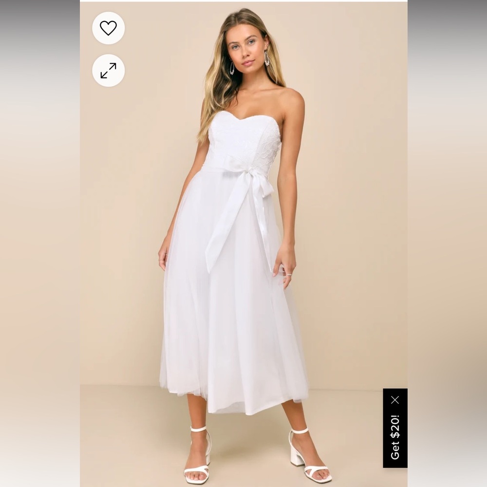 White Sequin Embroidered Strapless Midi Dress